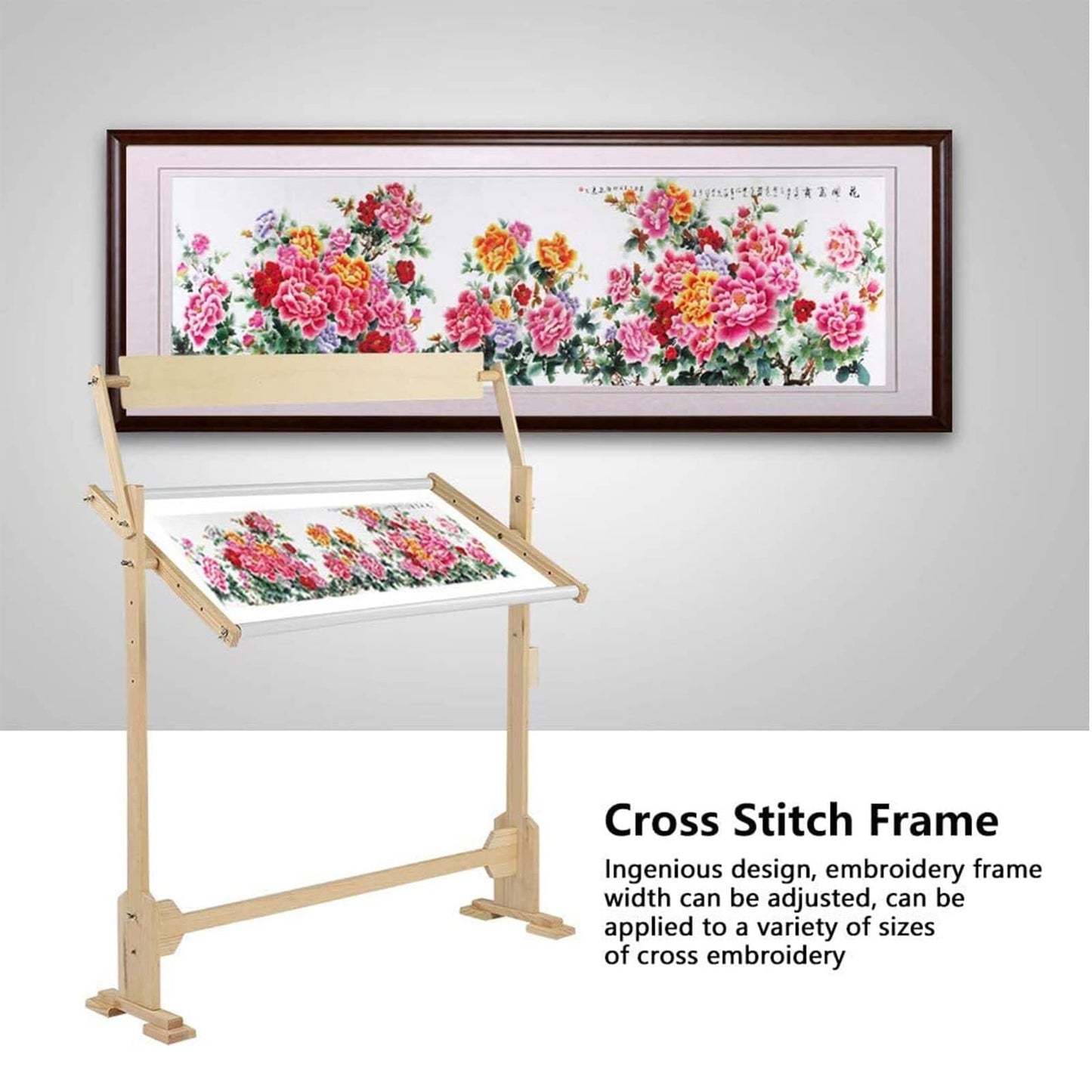 Adjustable Embroidery Stand, 360° Rotating Wooden Cross Stitch Floor Stand, PVC Tube Scroll Frame Holder