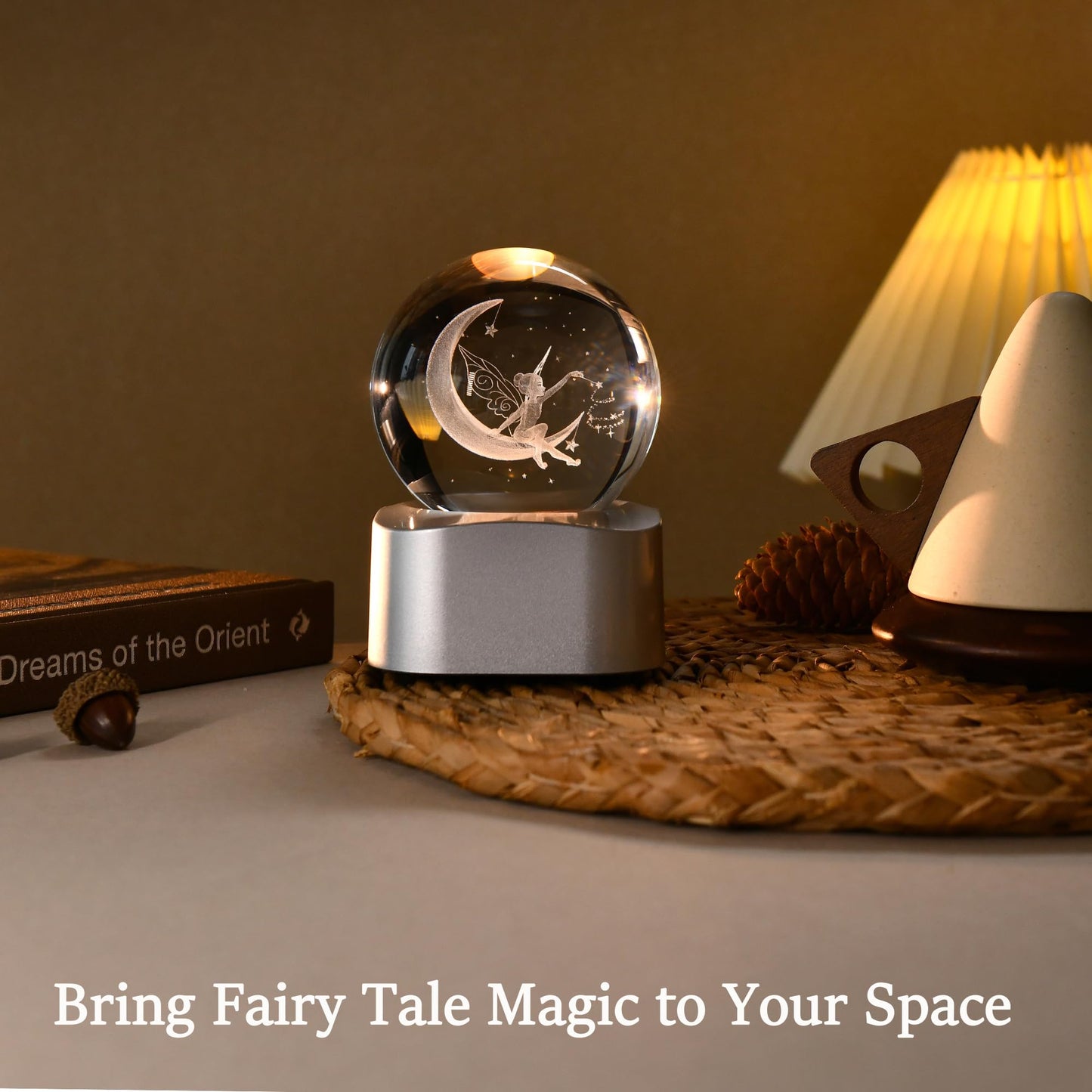 IFOLAINA 3D Fairy Crystal Ball with Rotating Lighted Stand Moon Fairy Glass Ball Decorative Globes Crystal Fairy Sphere Gifts for Girl Her Fairy Lover Birthday Gifts for Daughters