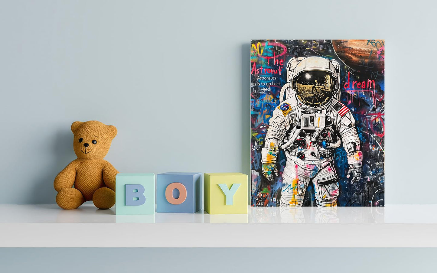 Ypxzzj Framed Banksy Graffiti Astronaut Canvas Wall Art Pop Spaceman Posters Wall Art for Teen Boy Room Decor Modern Abstract Street Art Graffiti Painting for Teenage Boys Bedroom Ready to Hang