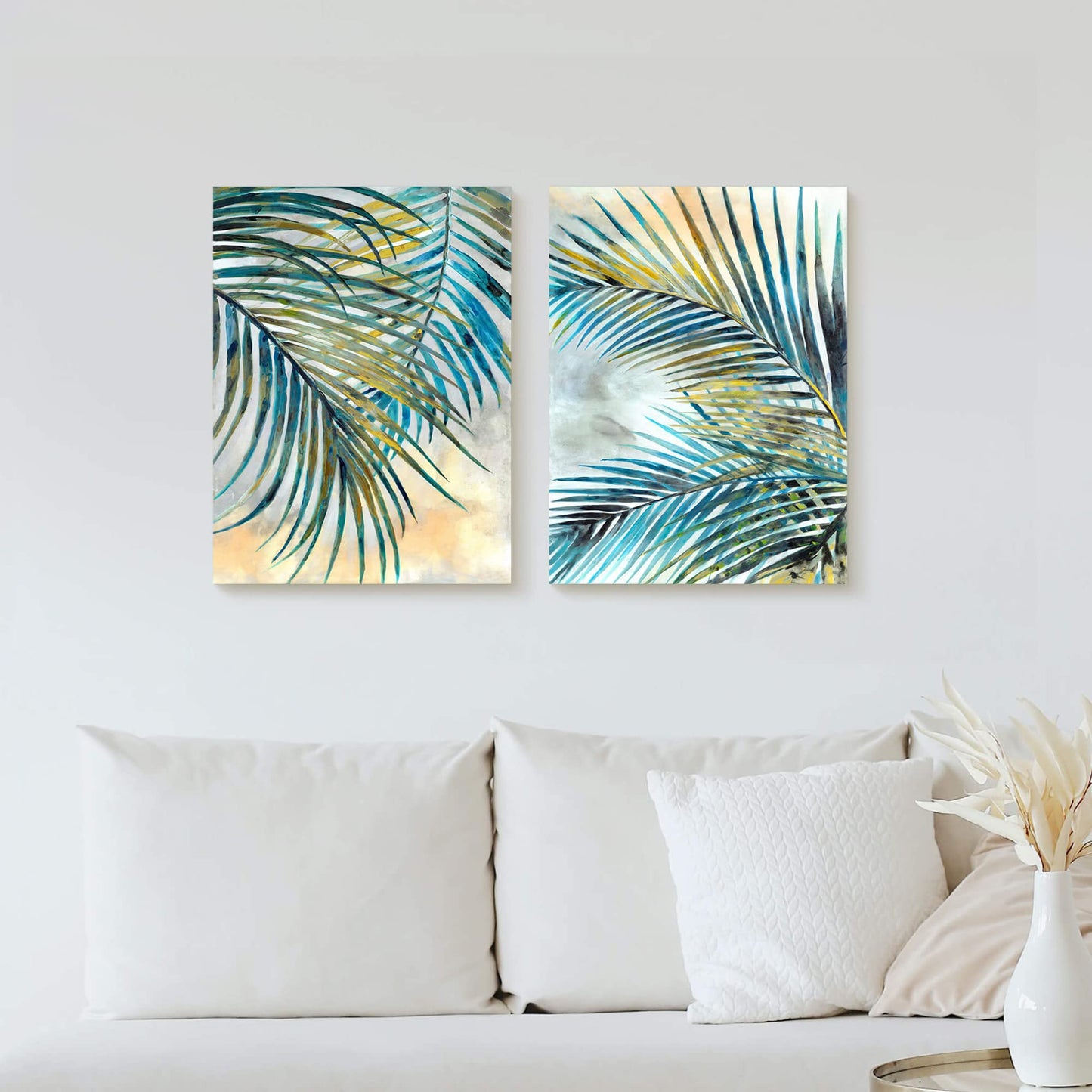 Tropical Leaves Pictures Wall Art: Abstract Palm Tree Prints Leaf Canvas Artwork Fern Botanical Watercolor Painting for Modern Living Room Bathroom Bedroom Ready to Hang