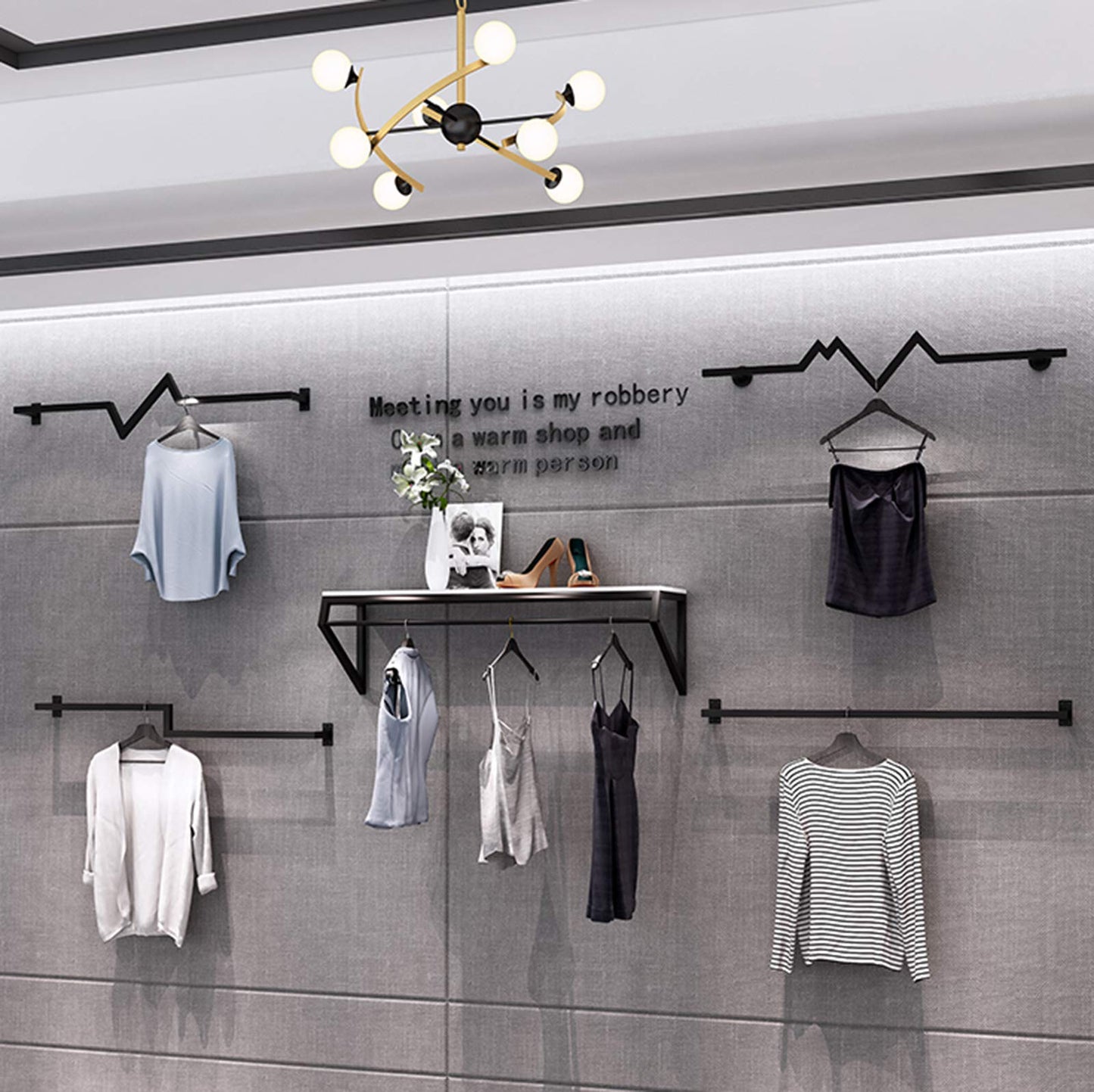 JHNKOJ Heavy Wall-Mounted Metal Garment Rack,Commercial Clothing Store Display Rack Suspended Ceiling Hanger,Clothes Hanger Rod for Retail Stores,Clothes Rod for Boutiqu,D