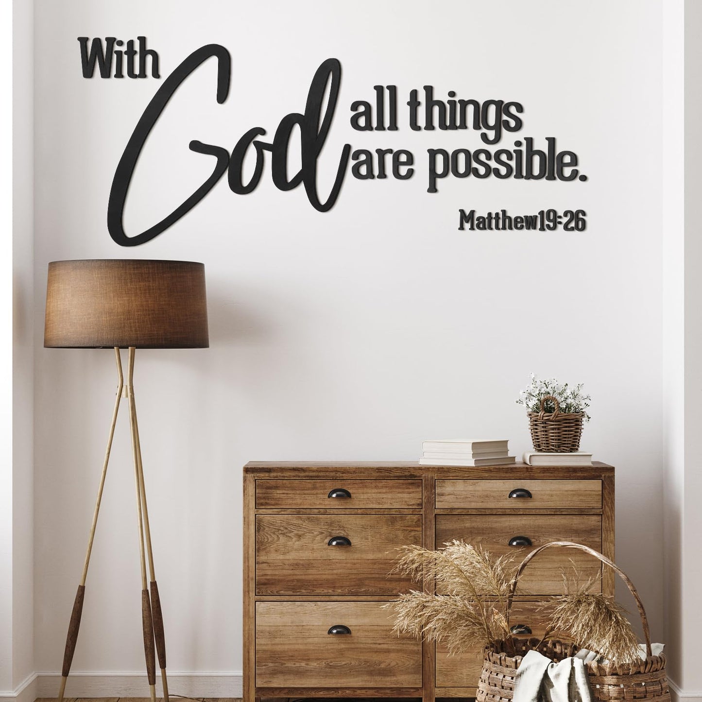 AceOrbit Christian Bible Verses Wall Art Decor with God All Things Are Possible15.7 x 40.9" Wooden Religious Scripture Jesus Wall Decor 3D Letters Hanging Prayer Decoration for Church Home