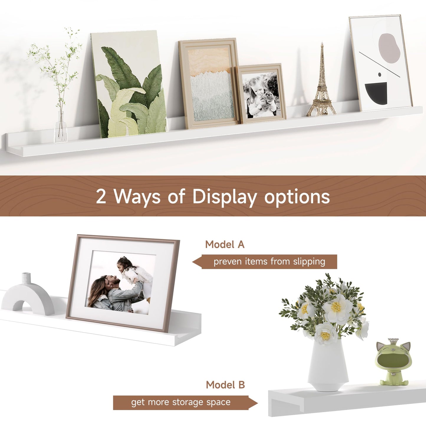 Fun Memories Picture Ledge Shelf for Wall, Floating Shelves Set of 4, 48 Inch Long Nursery Book Shelves for Toys Storage, Kids Bookshelf Wall Mounted for Books Photo Frames, White
