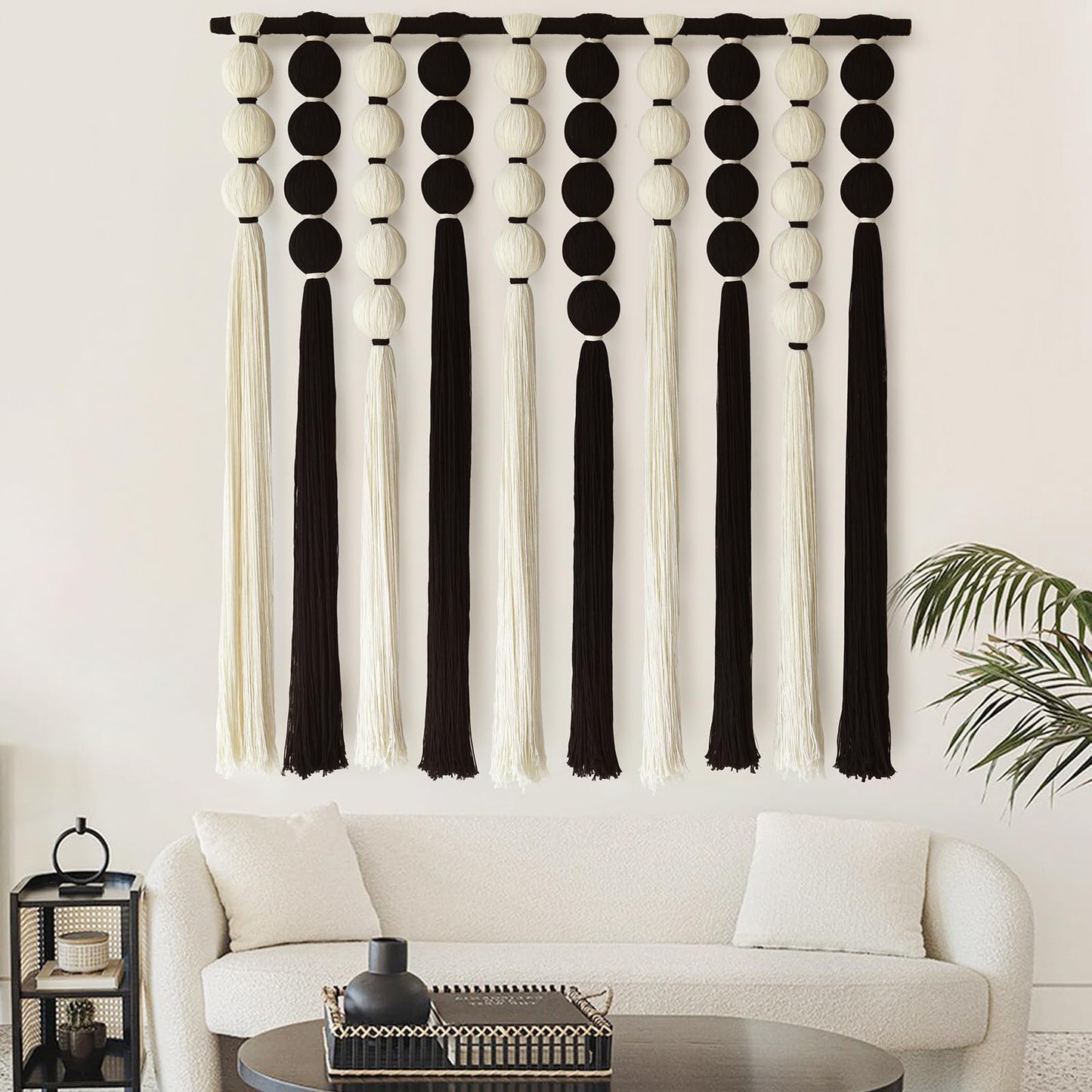 IOWER Large Macrame Wall Hanging Macrame Wall Decor Black and White Sphericity Cotton Textile Wall Hanging Boho Wall Decor Art Fiber Yarn Art Handmade 39" Wx39 L