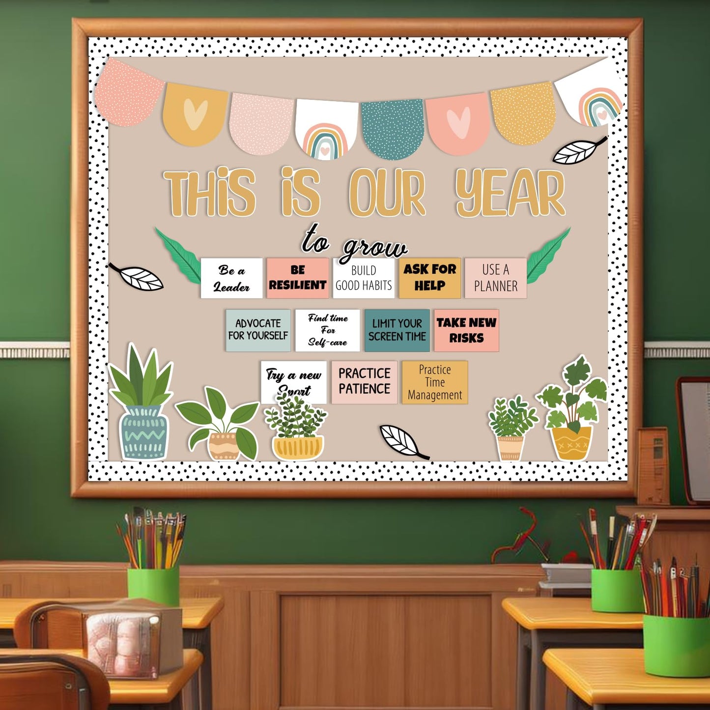 Classroom Bulletin Board Decorations, Boho Motivational Bulletin Board Set, Growth Mindset Positive Affirmations Wall Decor for Teacher Back to School Classroom Door Decors