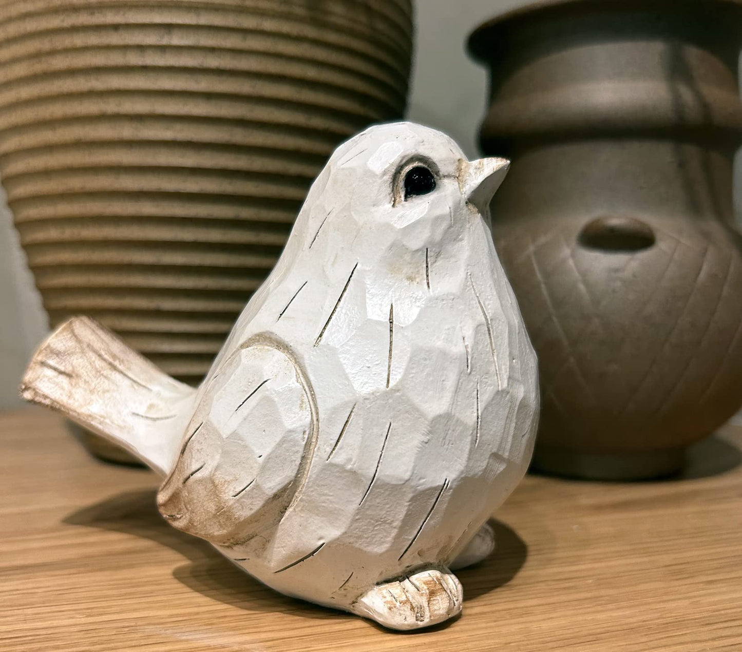realideas New White Modern Farmhouse Bird Figurine, Bird Statue Sculpture - Carved Rustic Distressed Animal Bird Ornaments - Home Decor Accents Collectible Bird Figurine | Spring