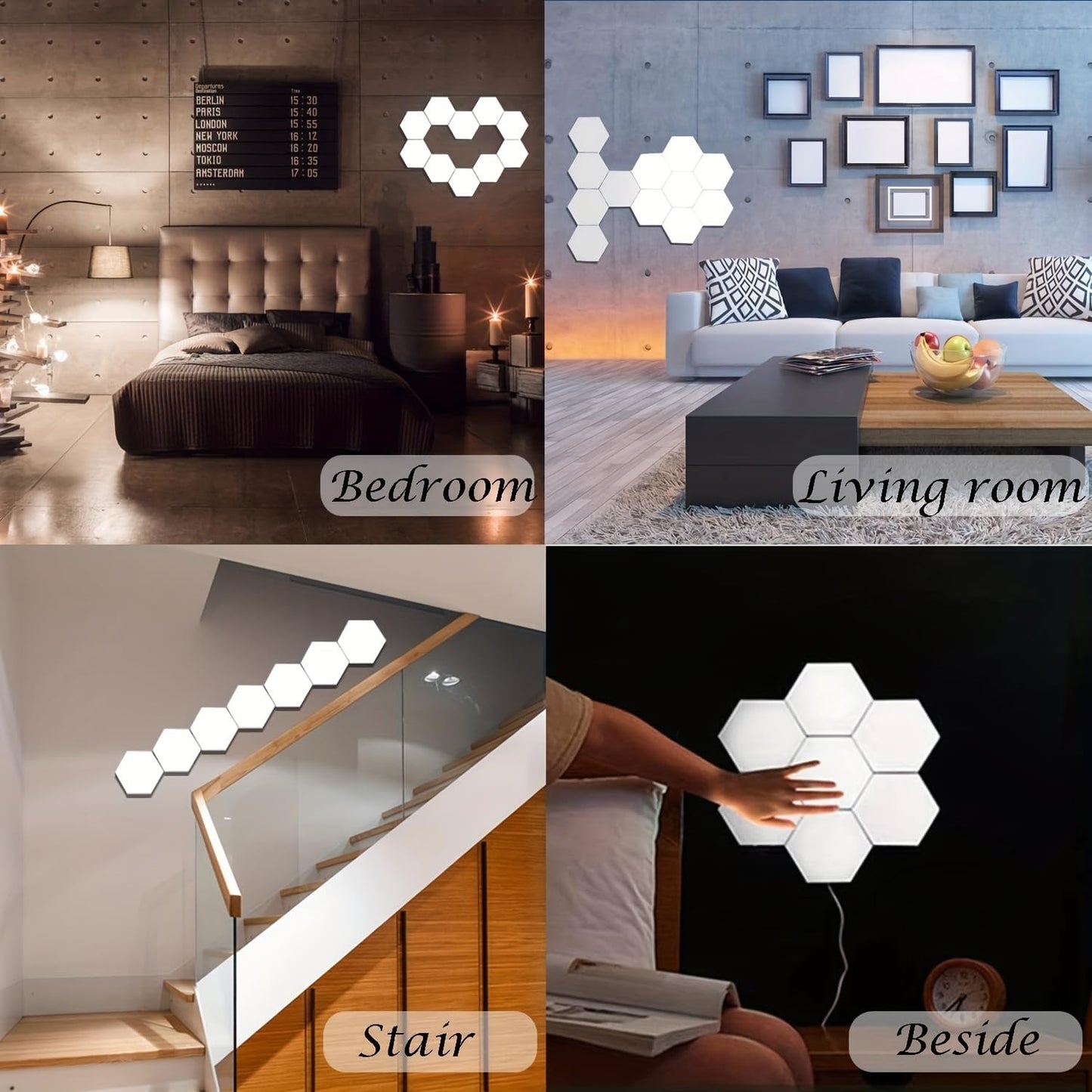 YXQUA Hexagon Lights, Minimalist White Touch Night Light, Center Touch-Sensitive Wall Panels, Hex Light with USB-Power for Autism, Game Room Decor, Party (6)