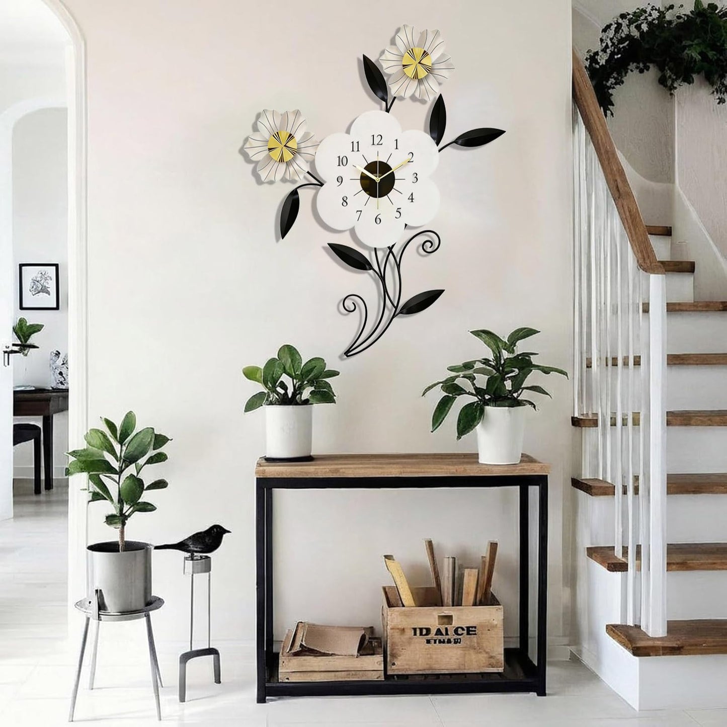 LIYUANSI Artistic Flower-Shaped Wall Clock, Modern Minimalist Metal Wall Decor for Living Room, Bedroom, Office, 24"x34.5" Elegant Petal Design, Silent Quartz Movement