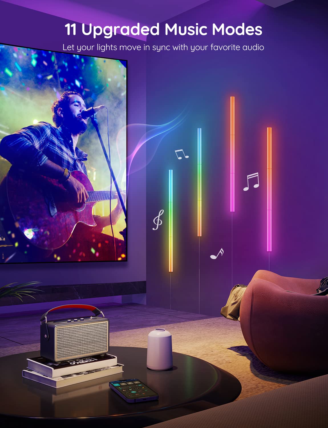 Govee Glide Wall Lights, RGBIC LED Light, Smart Gaming Light Compatible with SmartThings, RGB Lights Bar, LED Wall Lights for Bedroom, 2 Panels Set (3 Sections/Panel)