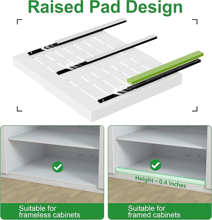 PAKETA 4 Pack Expandable Pull Out Cabinet Organizer, 21'' Deep Pull Out Drawers for Cabinet, Upgrade 3 Slide Rails Sliding Drawers for Cabinets with Adhesive Nano Film (White, 21"D X 15-26"W)