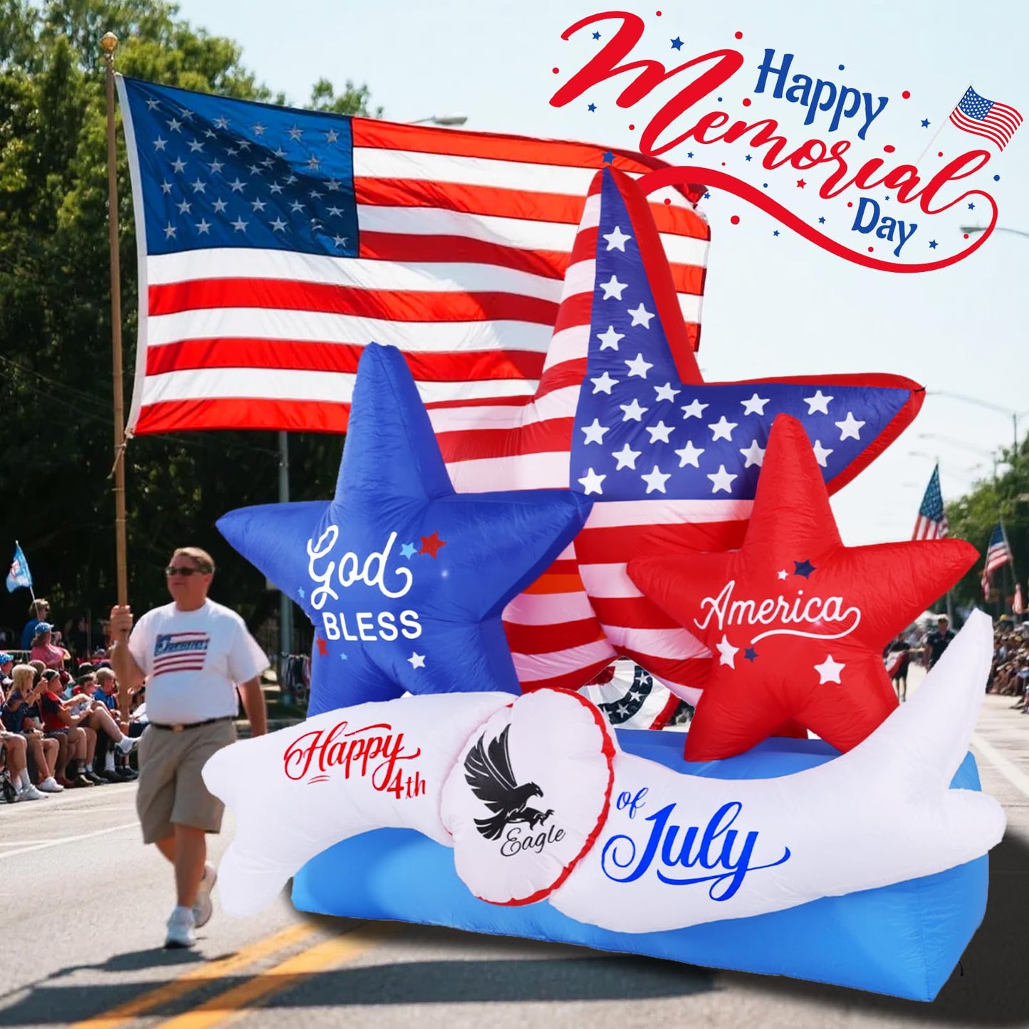 GIFTFIND 7.2FT 4th of July Inflatables Outdoor Decorations, Inflatable Star Decoration, Built in LED Lights Blow up Memorial Patriotic Inflatable Independence Day Decor for Party Procession Yard