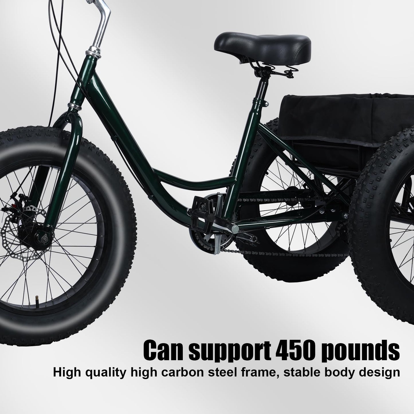 Adult Tricycle, 20 Inch Fat Tire Trike for Adults, 20" X 4" Tires, 7 Speeds, Loads 450lbs, Double Disc Brake, Anti-Slip Pedals, 3 Wheel Bikes for Adult, Large Shopping Basket for Commuting (BlackB)