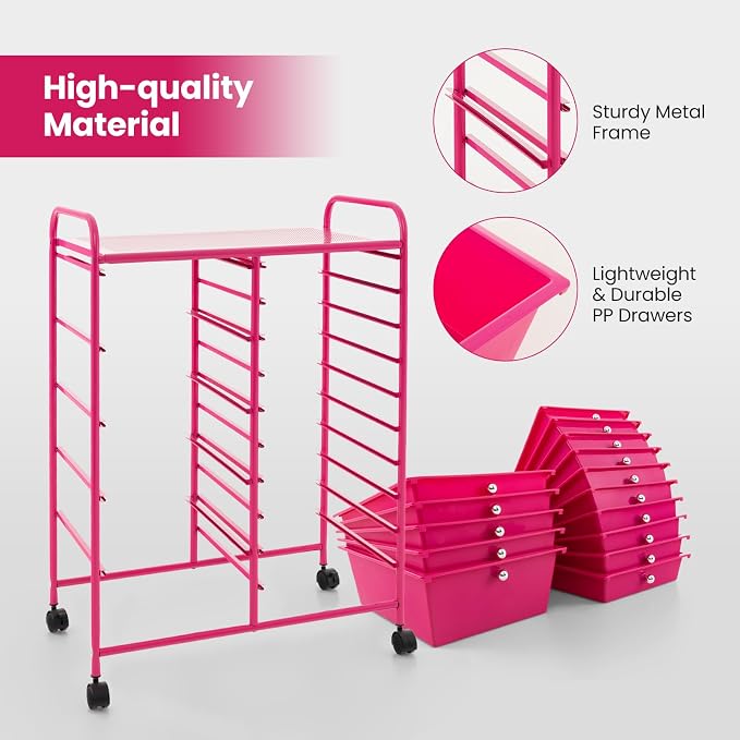 Giantex 15 Drawers Rolling Cart, Classroom Organizers, Storage Cart with Wheels, for Teacher Office Home School Supplies Tool Craft Art Paper