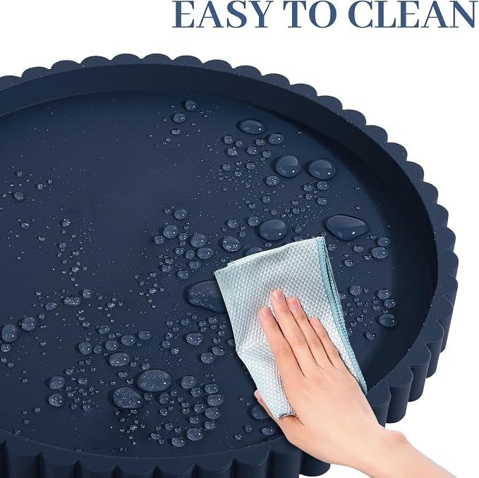 Round Bathroom Tray Silicone Kitchen Counter Decor Vanity Organizer Decorative Coffee Table Tray for Perfume, Candle, Soap Dish, 10 Inch, Dark Blue