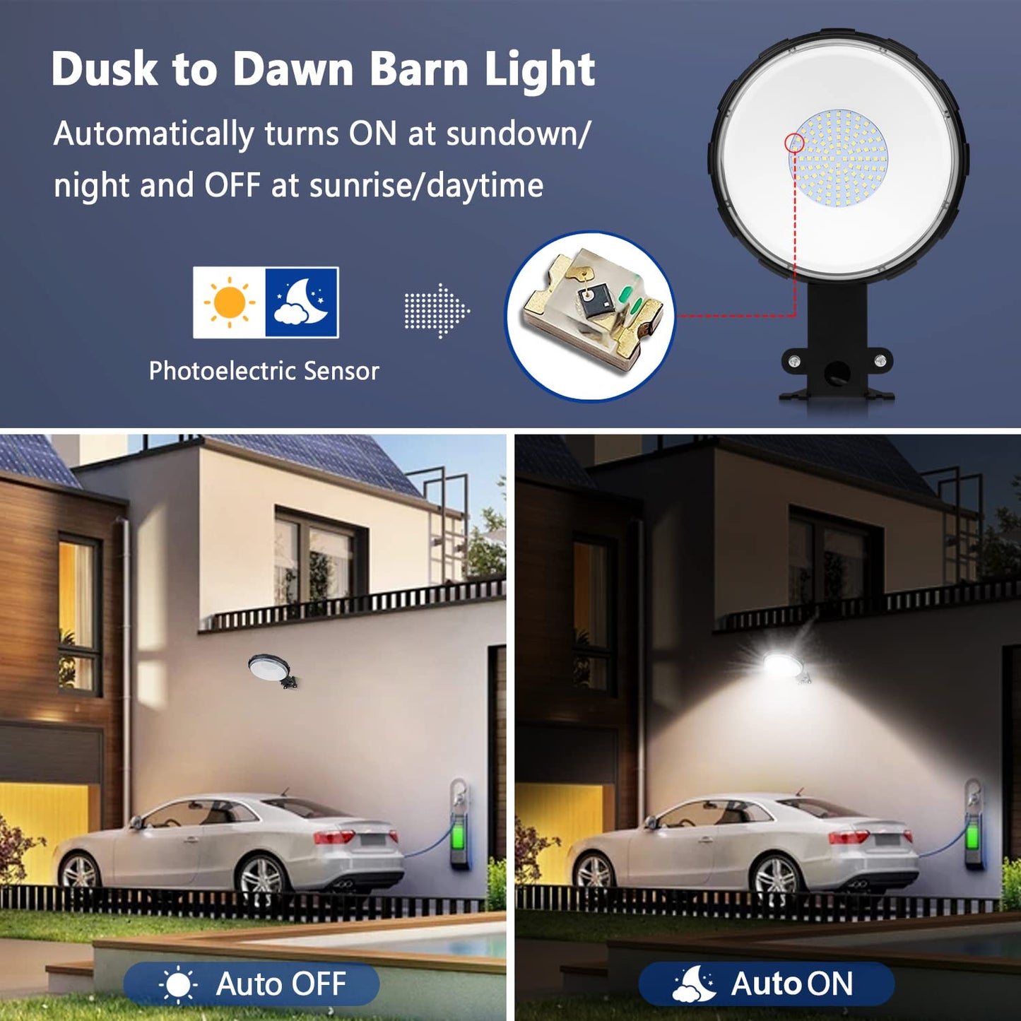 Karjoefar LED Barn Light, Dusk to Dawn Outdoor Lighting with 100W 10000LM 5000K Daylight, IP65 Waterproof Outdoor Security Flood Lights for Garage Yard Street Warehouse Use