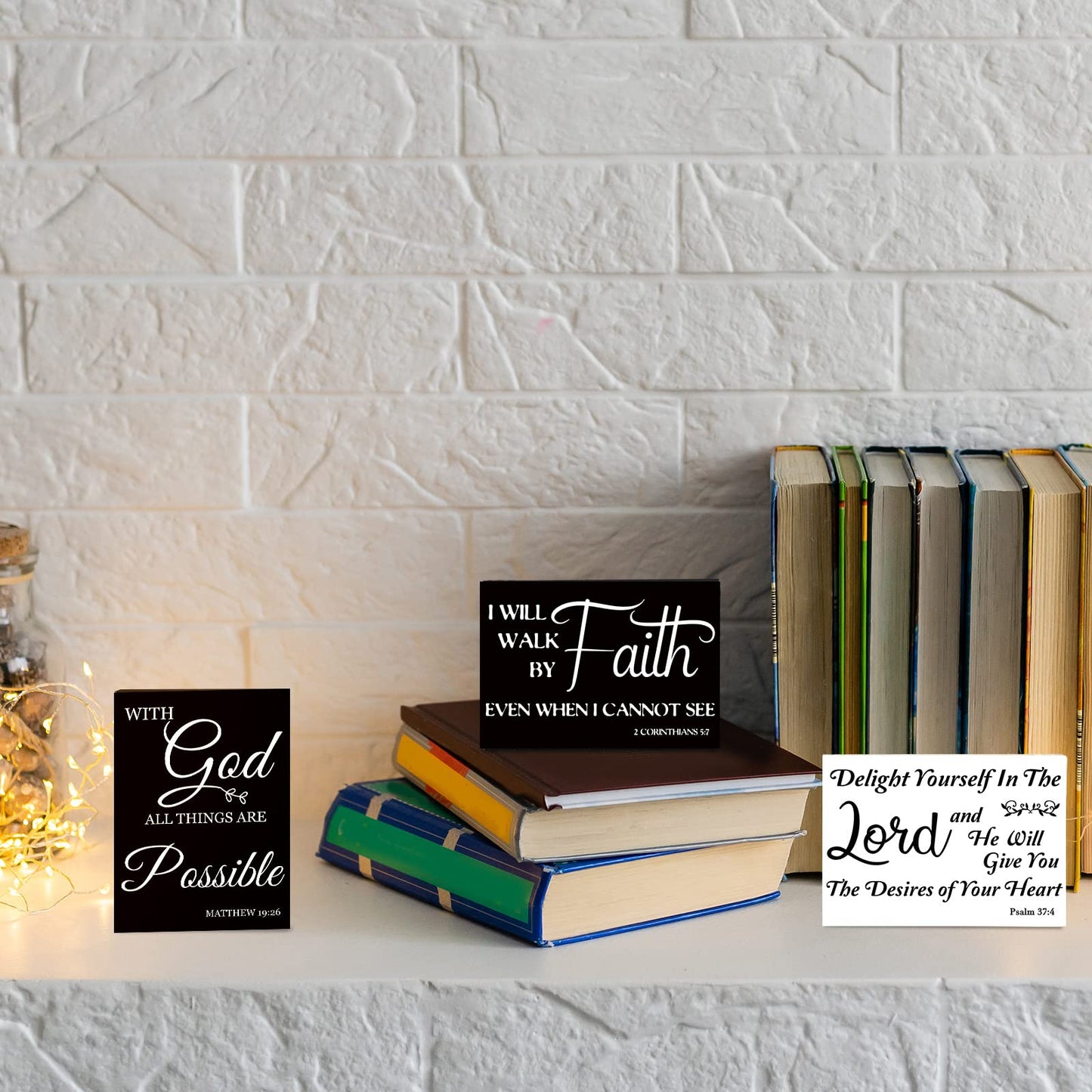 6 Pcs Mini Christian Wooden Signs Bible Verse Decor Inspirational Scripture Wood Block Be Still and Know Religious Plaque Art Church Party Favor Wall Home, 3.5x2.5x0.47 in(Cute Style)
