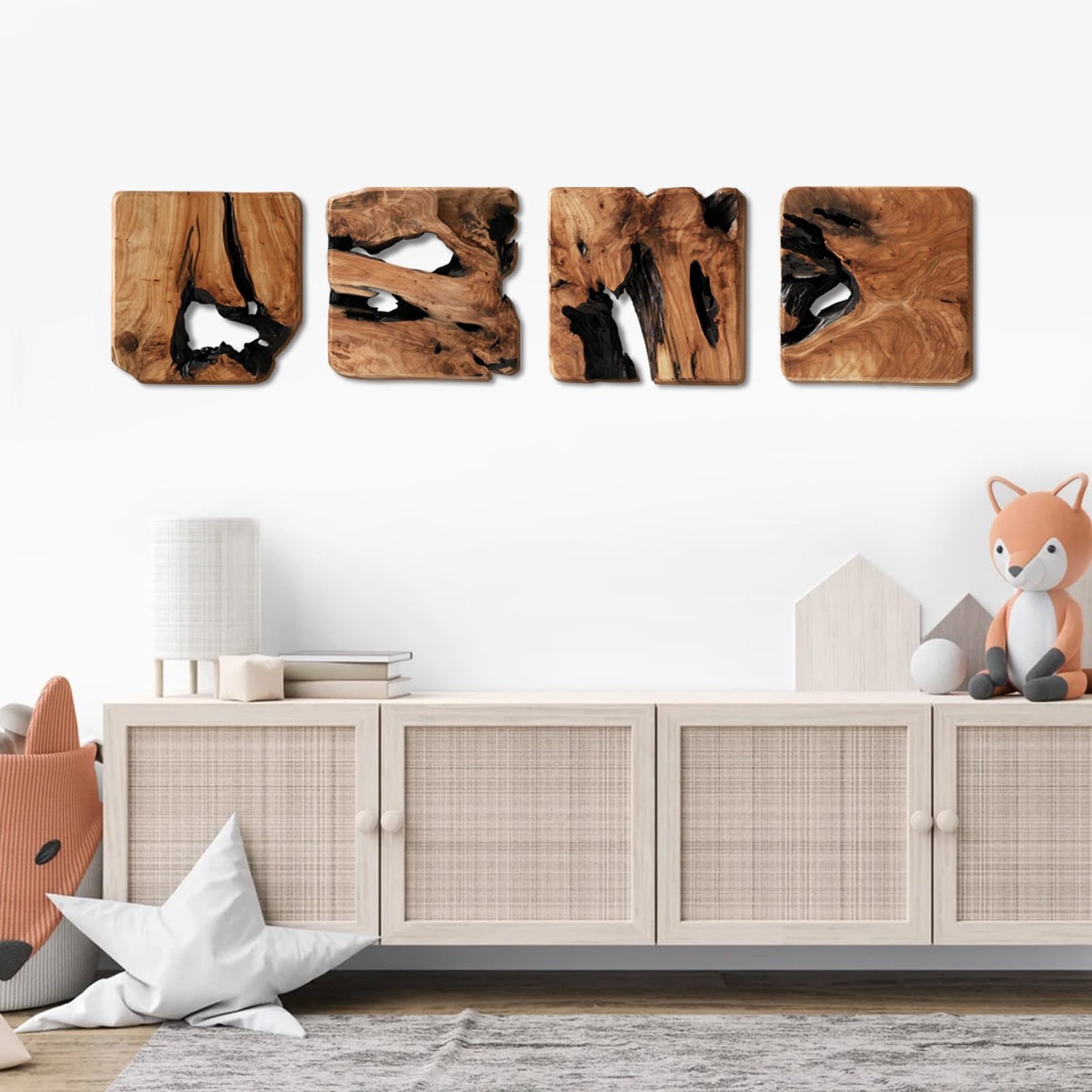 WELLAND 4 Pieces of Handmade Wall Sculptures, Rustic Abstract Wall Decor for Living Room, Bedroom, Bathroom, Dining Room, Home Office