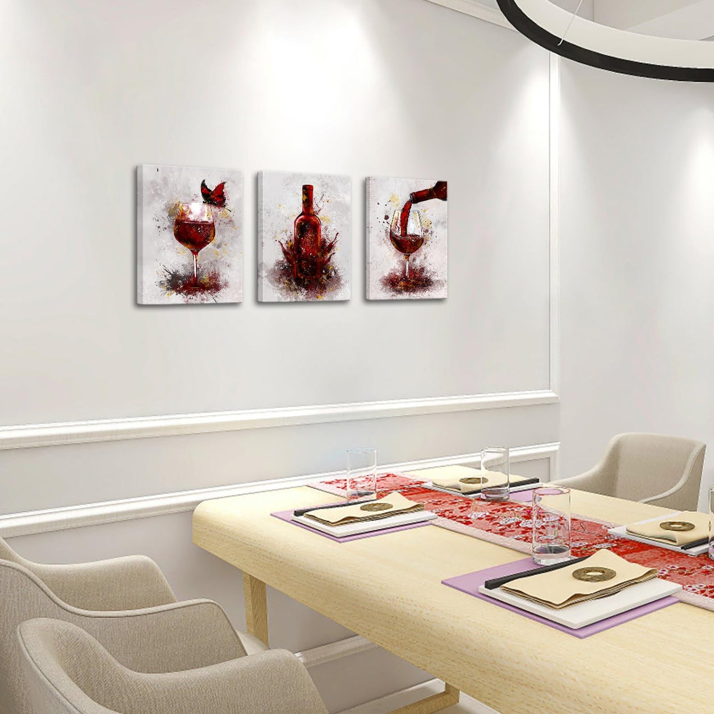 Conipit Wine Wall Decor for Dining Room Wine Glass Wall Painting Red Wall Pictures Prints Artwork Bar Restaurant Decoration 12x16inch per each