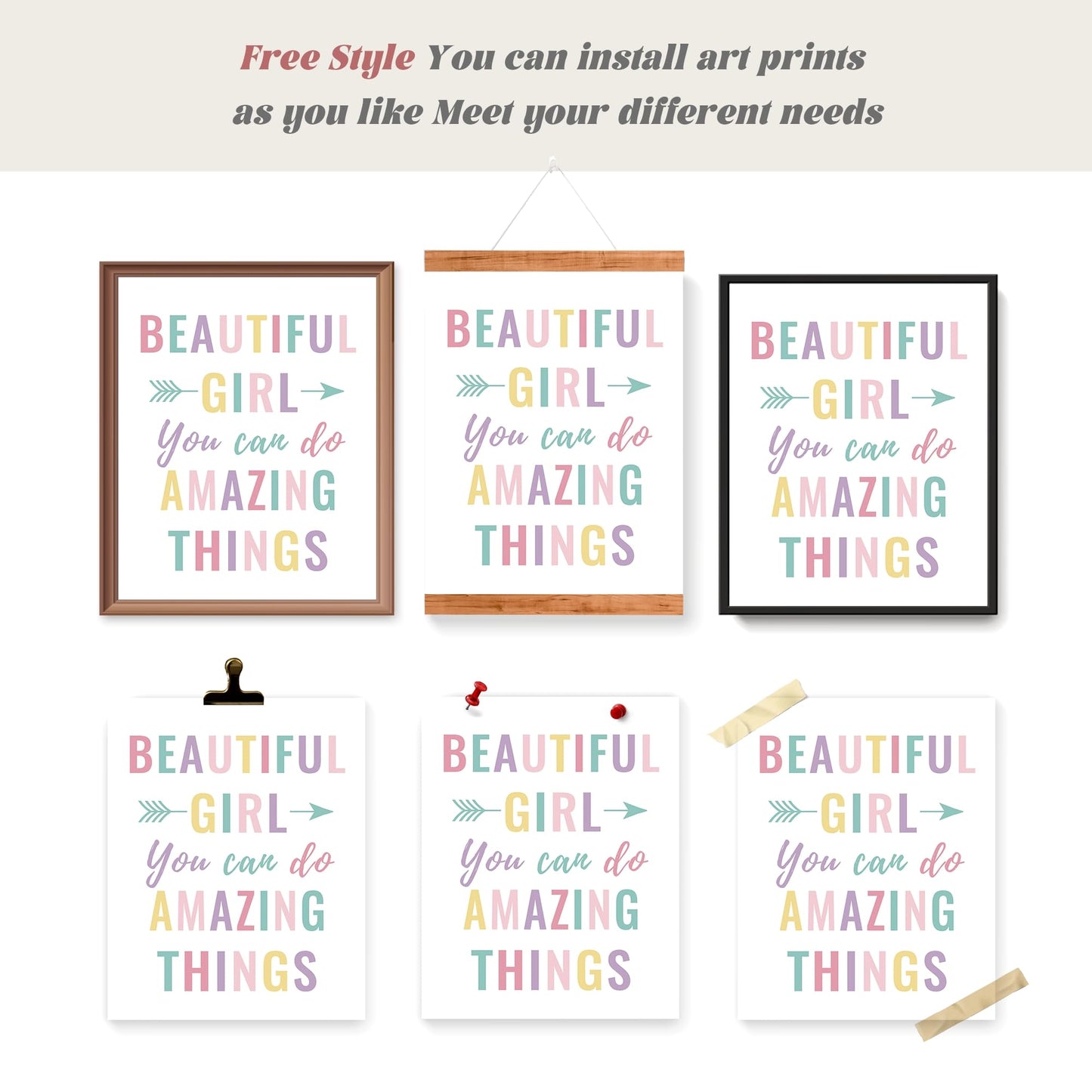 LARTSFRO Boho Pastel Rainbow Sunshine Inspirational Nursery Wall Art Prints Set of 4, Baby Girl Room Decor, Positive Affirmations Artwork Posters Wall Decor for Girls Nursery Room, 8x10 Unframed