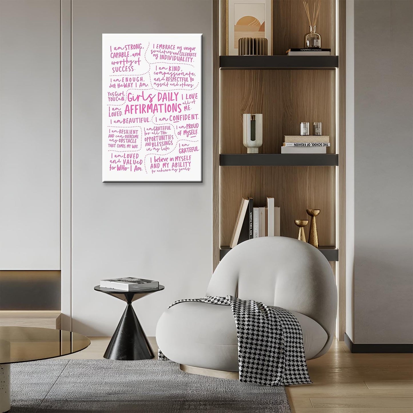 JMGHKL Girly Daily Affirmations Wall Art Pink Motivational Inspirational Posters Trendy Positive Uplifting Quotes Canvas Prints For Girls Bedroom Teen Bedroom Wall Decor 12x16in Unframed