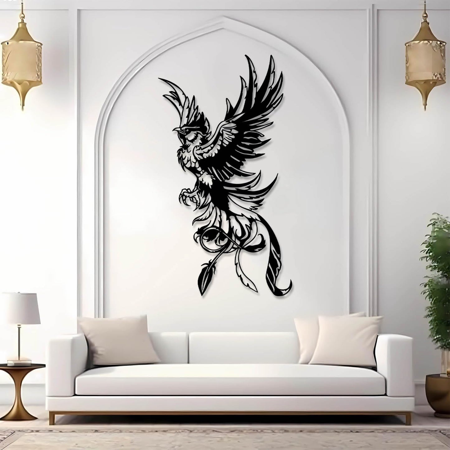 vinwipe Phoenix Metal Wall Art, Metal Phoenix Wall Decor, Bird Wall Decor, Mythical Wall Art, Outdoor Bedroom Wall Hanging (Black, 30"x17"/76x42cm)