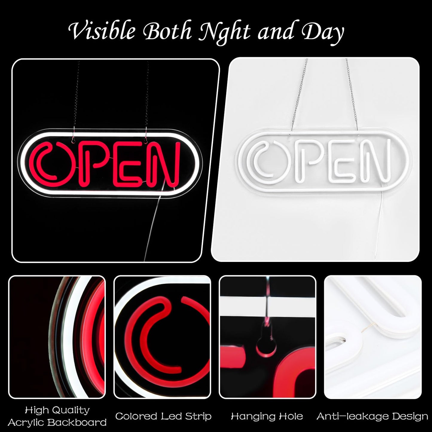 Neon Open Signs for Business,16.34"X 6.22" Led Open Signs Adjustable Brightness Neon Lights for Party Bar Salon Stores Hotel Wall Decor Powered by USB with ON/OFF Switch