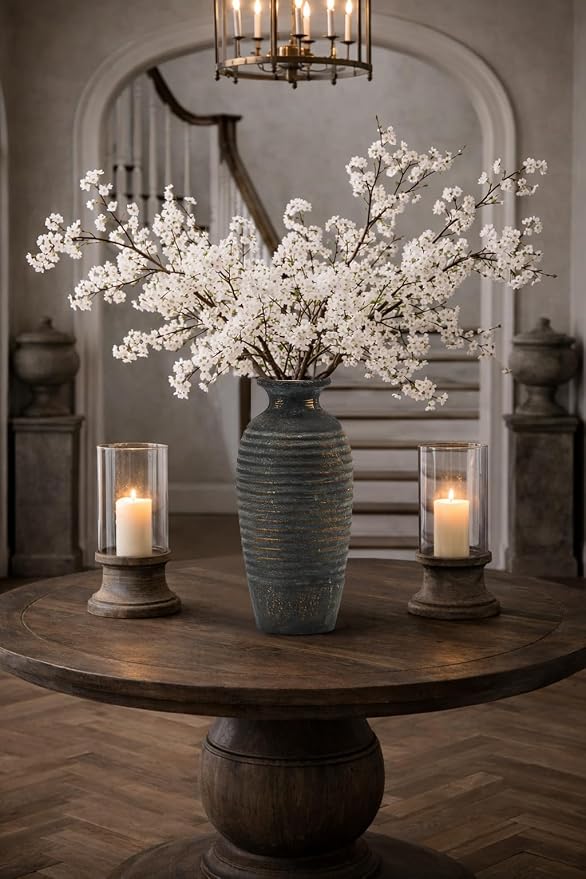 Emotionally Grounded Vase, Vaseking Large Ceramic Rustic Vase, 14.4 inch Minimalist Threaded Decorative Farmhouse Tall Vases for Home Decor, Living Room, Enterway, Table Decoration, Bronze