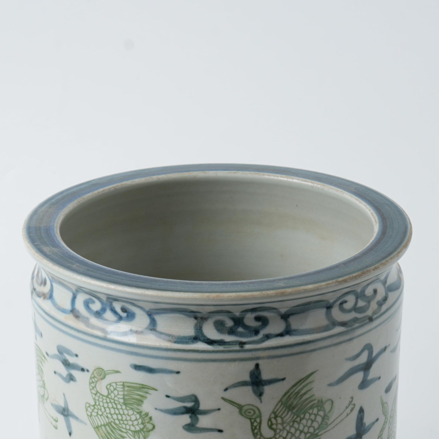 Antique Hand-Painted Flower and Bird Porcelain Pen Holder Old Style Ceramic Planter 9.7 Inch Large Plants Vase Blue & White Porcelain Silla Flower Plant Pots (Green and Blue)