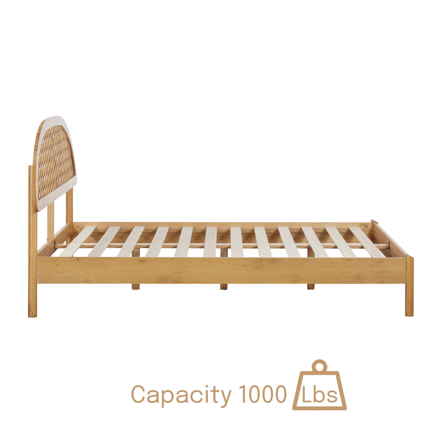 NTC Gem Wooden Bed Frame with Headboard, Solid Oak Foundation with Silent Slats and Wood Central Supports, 1000 Lb Capacity, Effortless Assembly, King - Rustic Oak