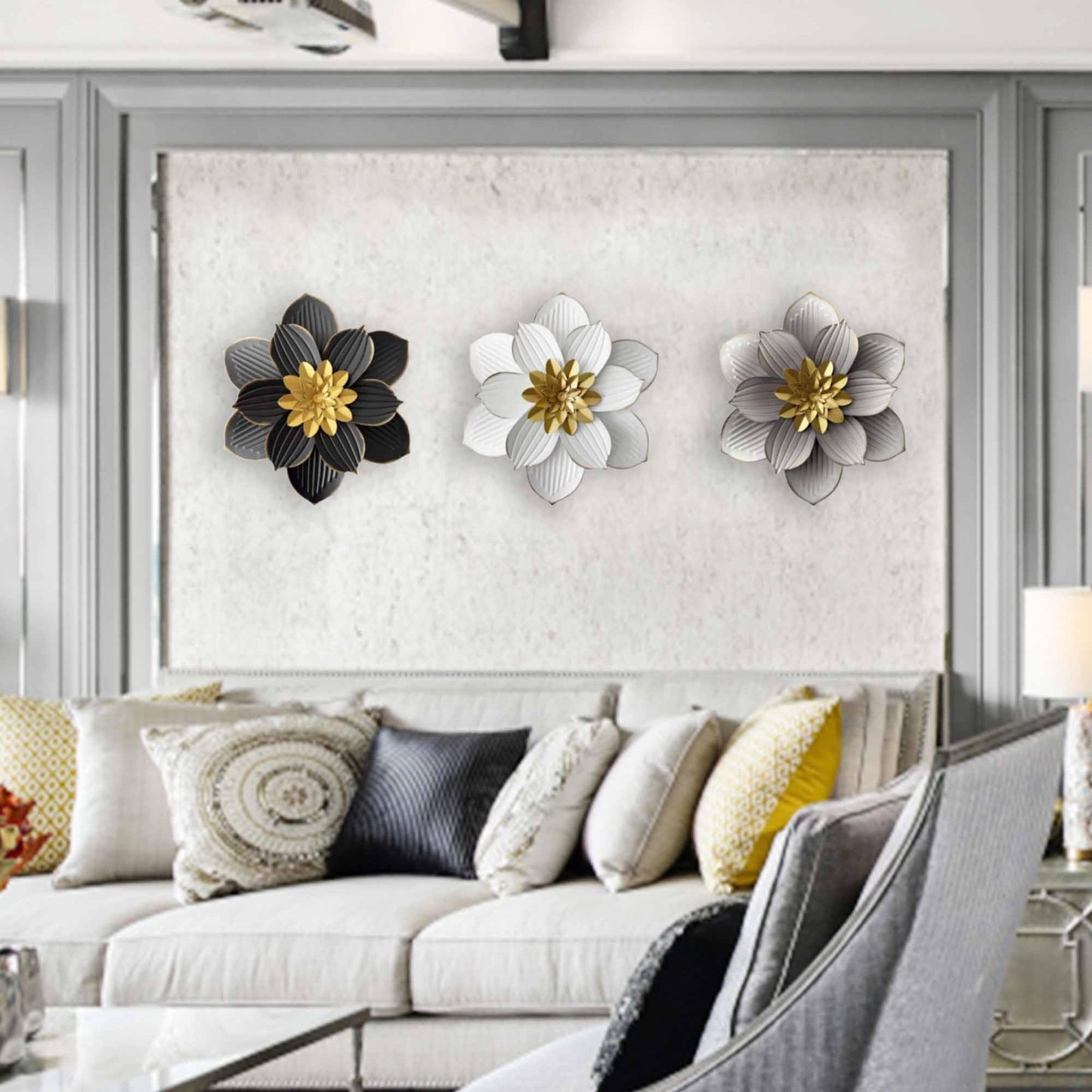 Blueprint Ivy 12" Metal Flower Wall Decor Rustic Floral Sculpture 3D Flower Art Decoration for Living Room Garden Bedroom Dining Room Kitchen (Black)