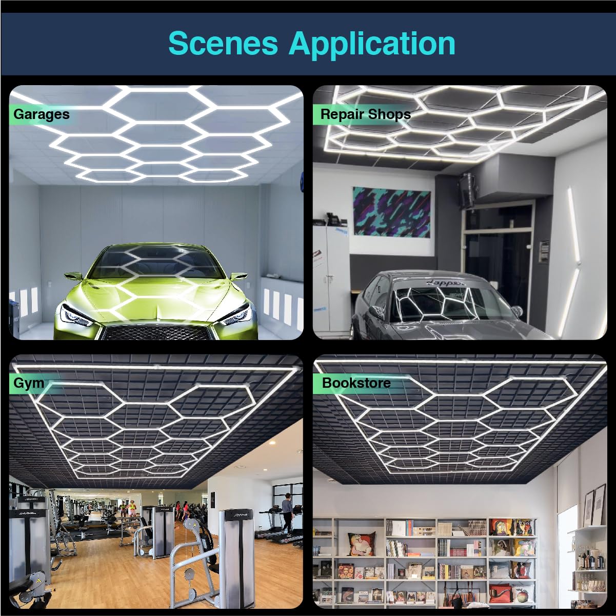 cezelux Hexagon Garage Lights: 68 Pack 17 Honeycomb Hexagon LED Light 6500K 60500LM 550W 5X2.4m Garage Lights Ceiling LED Wall Lighting for Gym Basement Warehouse Car Detailing Salon Workshop