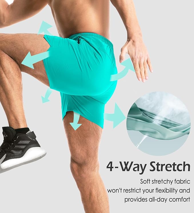 Aolesy Men's Gym Shorts Linerless & Liner - 5" Quick Dry Workout Running Shorts with Zip Pockets Sports Athletic Shorts