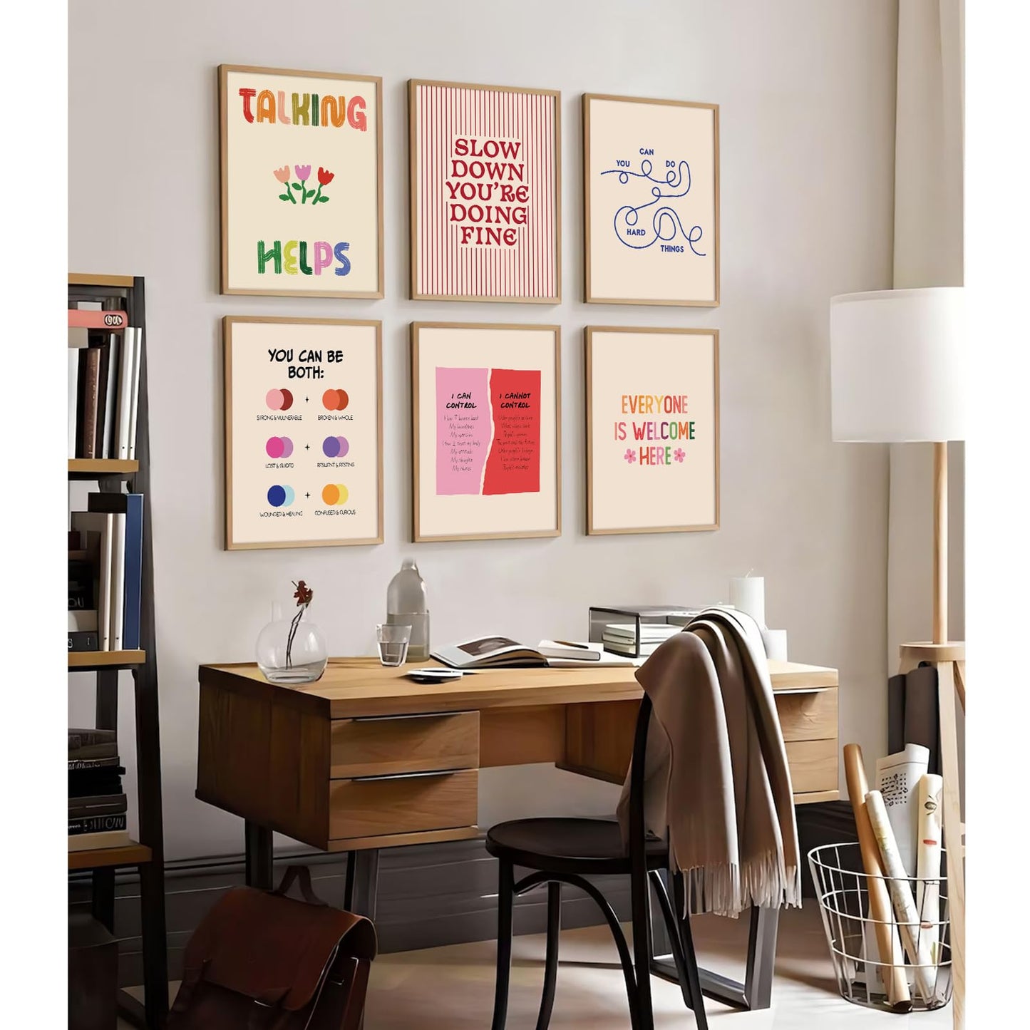 Mental Health Office Wall Decor Therapy Wall Art Mental Health Canvas Posters Motivational Inspirational Quotes Pictures Boho Positive Artwork for Counseling Office Classroom 8x10 Inch Unframed 6Pcs