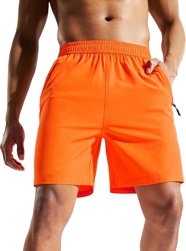 MIER Men's Quick Dry Running Shorts with Zipper Pocket, Elastic Waist Athletic Workout Exercise Fitness Shorts, 7 Inch