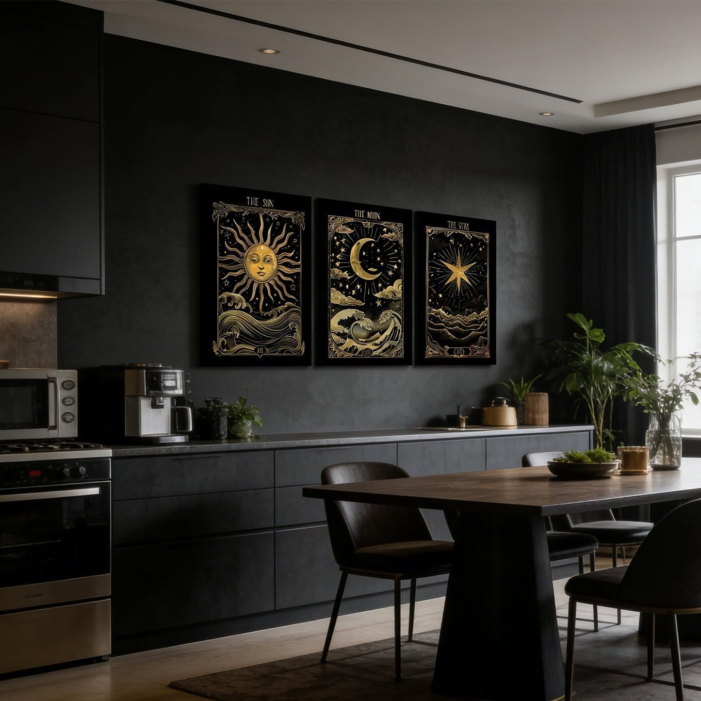 3Pcs Sun And Moon Celestial Canvas Wall Art Tarot Painting Picture Wall Decor astrology Poster Print Artwork for Bed Room Living Room Apartment Bath Room Study room Home Decoration