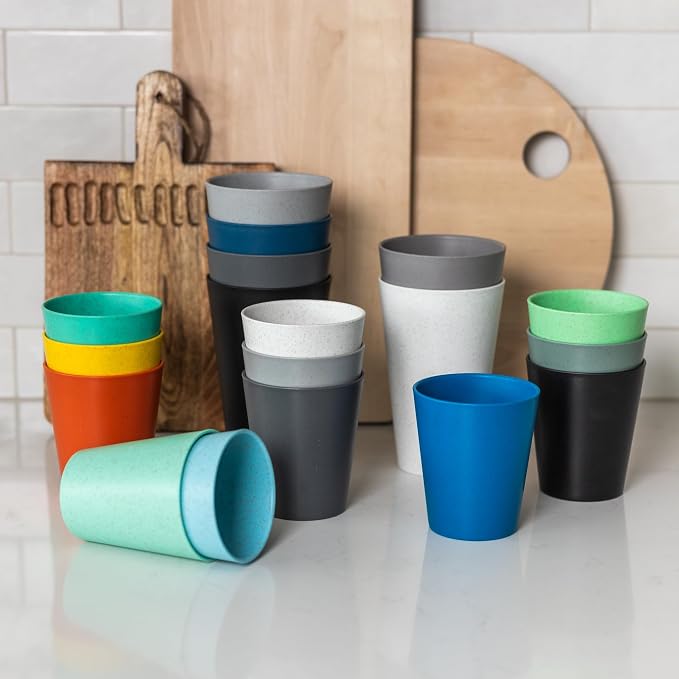 Grow Forward Premium Plastic Kids Cups - 13 oz Unbreakable Wheat Straw Cups for Kids - Non Toxic BPA Free Drinking Glasses for Water, Smoothie - Small Dishwasher Safe Kitchen Tumblers - Rainforest