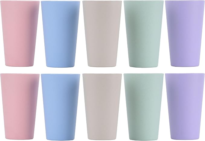 Wheat Straw Unbreakable Cup | 20 oz Reusable Water Drinking Glasses Sets of 10 | Lightweight Tumbler for Kitchen Outdoor | Dishwasher Safe, BPA Free and Eco friendly (20 oz, 10Pcs)