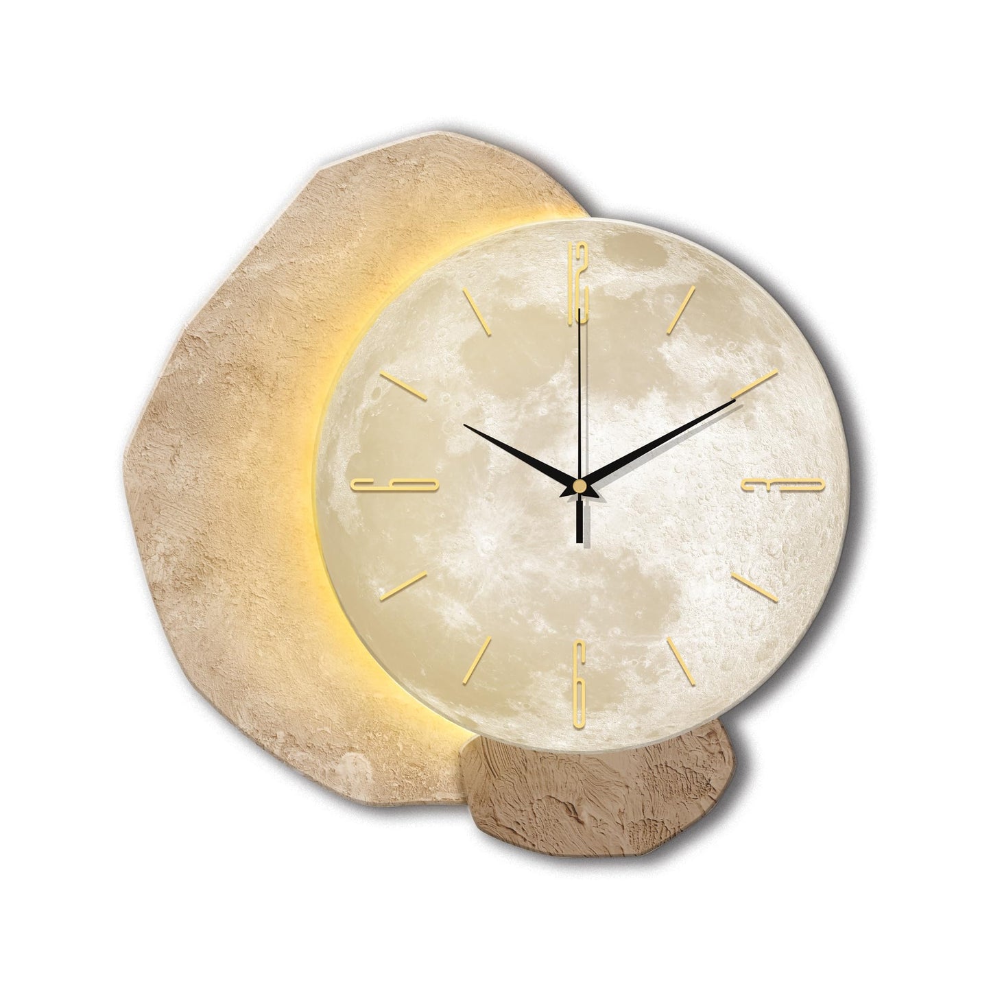 vrzpopi Silent Moon Wall Clock Non Ticking Battery Operated with Adjustable Night Light Operated by USB/Batteries for Living Room Bedroom Decor (Moon)