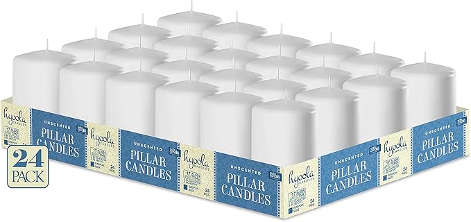 HYOOLA White Pillar Candles 2x3 Inch - 24 Pack Unscented Bulk Pillar Candles - European Made