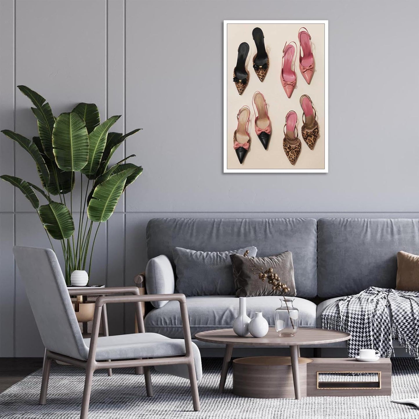 Pink Heel Leopard Posters Trendy Bow Leopard Heels Canvas Wall Art Coquettish Preppy Girly Decor Pink Sexy Aesthetic Prints Painting For Dormitory Bedroom Apartment 12x16in Unframed