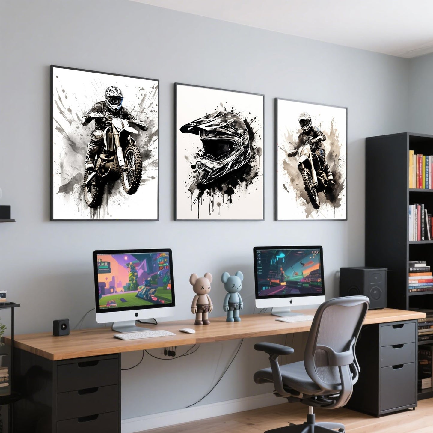ZUGHRERF Motorbike Trendy Wall Art Black and White Motorcycle Canvas Poster Prints Artwork Cool Racer Sports Pictures Motocross Rider Graffiti Helmet Painting for Boys Teen Man Cave Home Decor 12x16in
