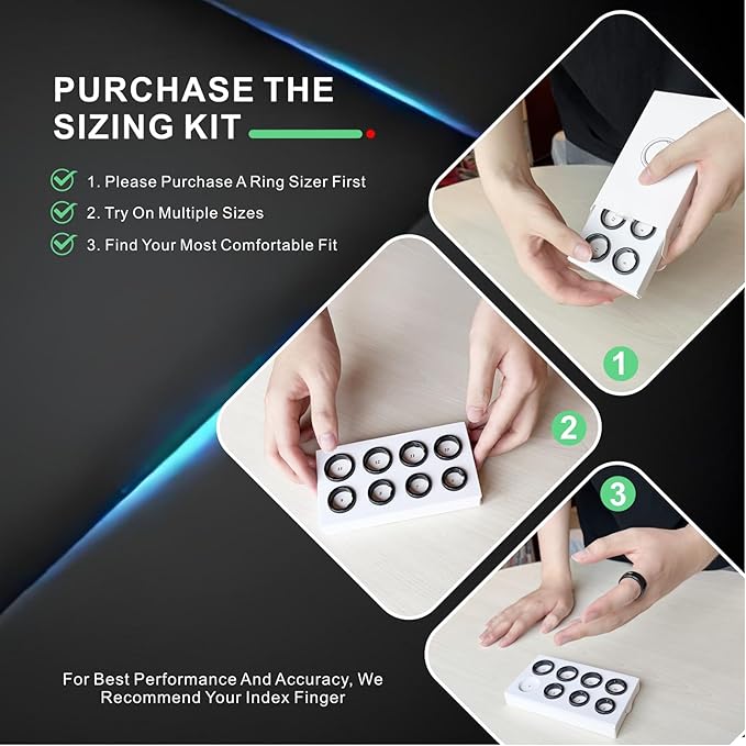 Smart Ring, Activity Trackers, Sleep Ring, Fitness Tracking, Stress Tracker, Heart Rate, Meditation, Temperature, Respiratory, No App Subscription, Women, Men, iOS, Android (Sizeblack, Sizing)