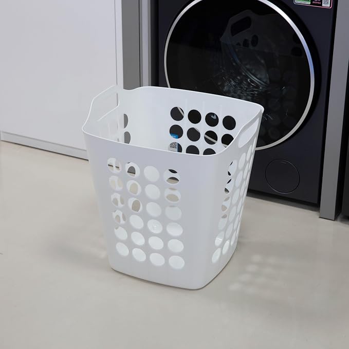 Flexible Plastic Laundry Basket - Square Storage Hamper with Side Handles for Easy Carrying - Versatile Organizer for Laundry, and Household Storage, White 50 Litter