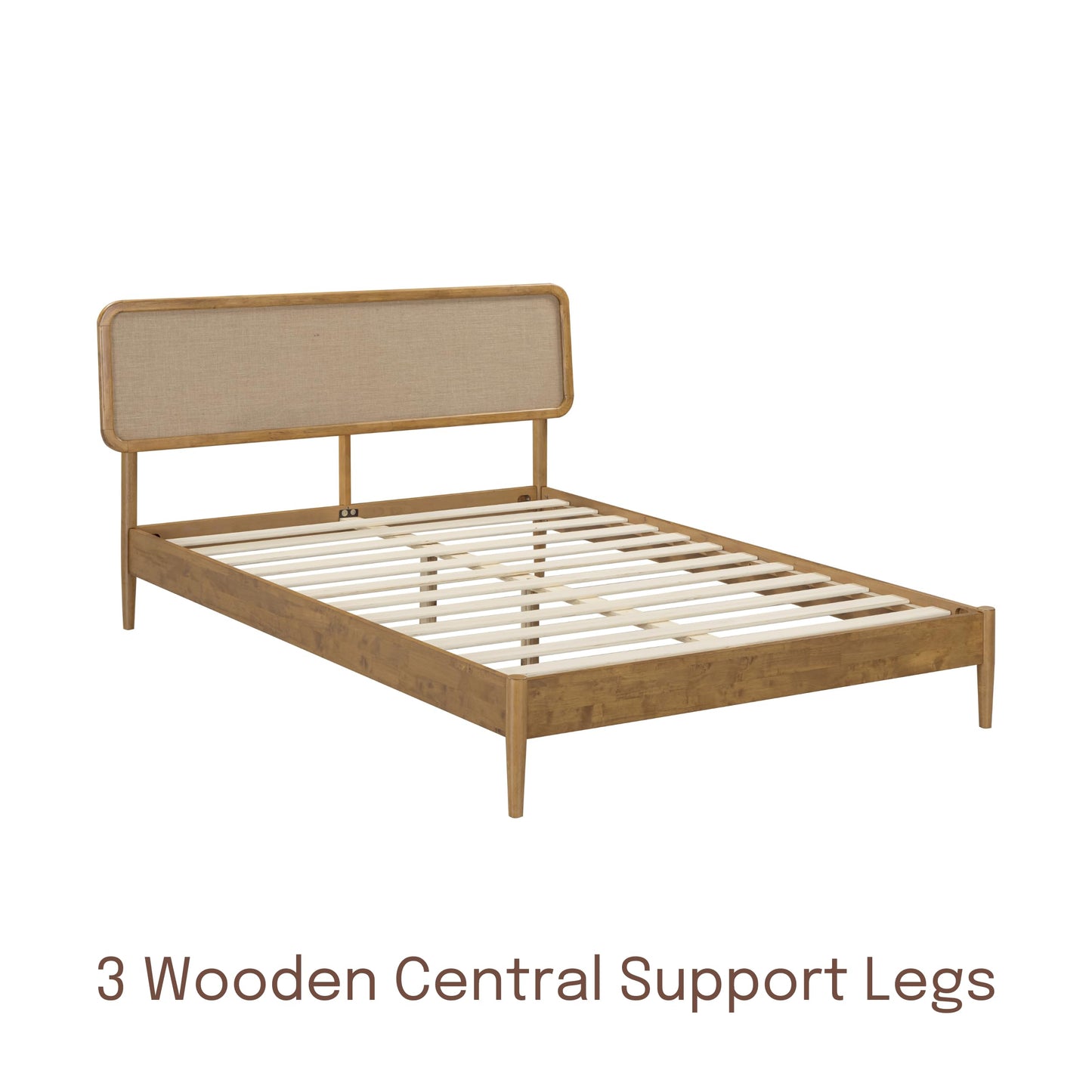 NTC Lupin Wooden Bed Frame with Headboard, Solid Oak and Rubber Wood Foundation with Silent Slats and Wood Central Supports, 1000 Lb Capacity, Queen - Teak Look