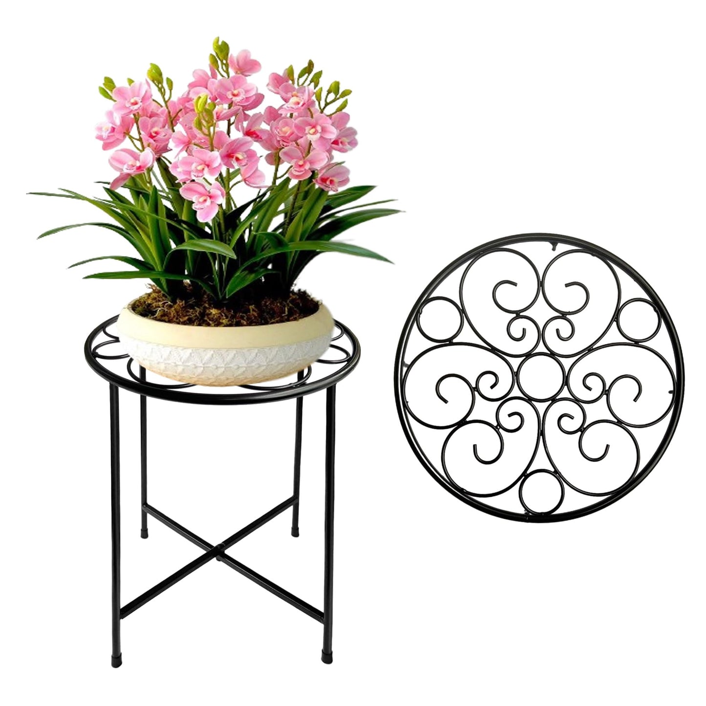 ZEECER Plant Stand, Round Plant Stands Indoor Outdoor, Retro Design 15'' Tall Plant Stand, Rust-proof Coated Metal Plant Pot Stand Flower Stands for Indoor Plants Patio Garden Home Decor Set of 1