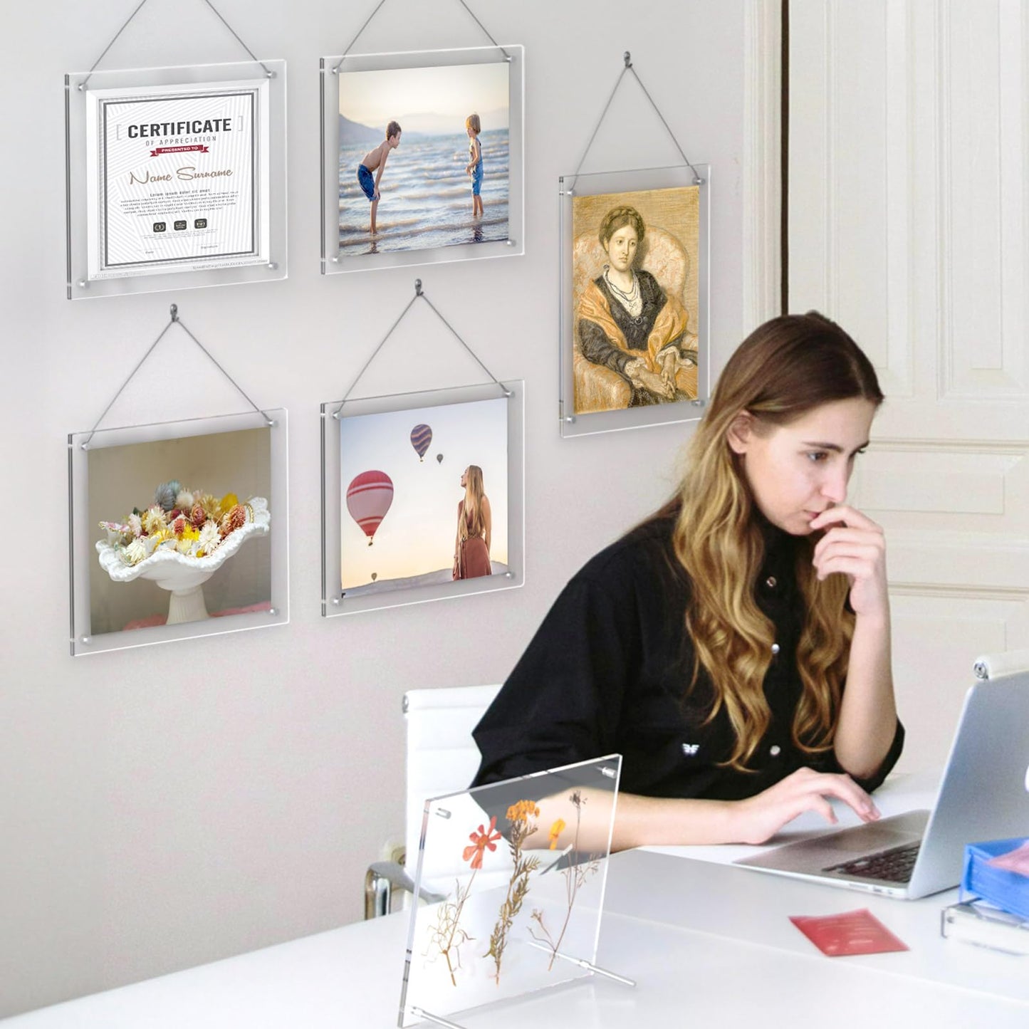 NIUBEE 8x10 Acrylic Picture Frame,Clear Frameless Photo Frame for Wall & Desktop Display Modern Floating Frame for Artwork Poster Diploma Certificate
