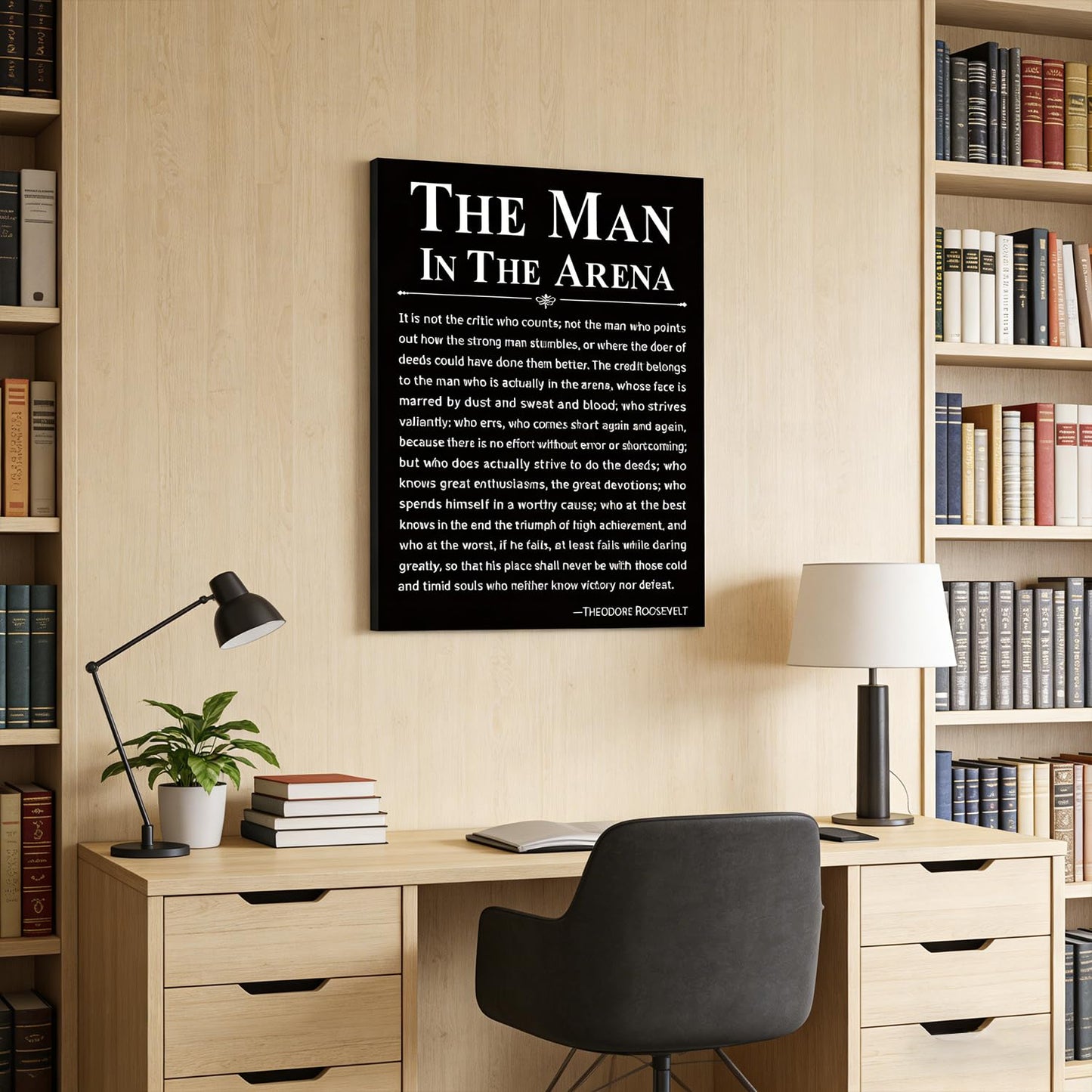 Office Inspirational Canvas Wall Art The Man in the Arena Painting picture Wall Decor Motivational Positive Quote Poster Print Artwork Gift for Men&Women Office Home Decoration 12x16 in Black Canvas