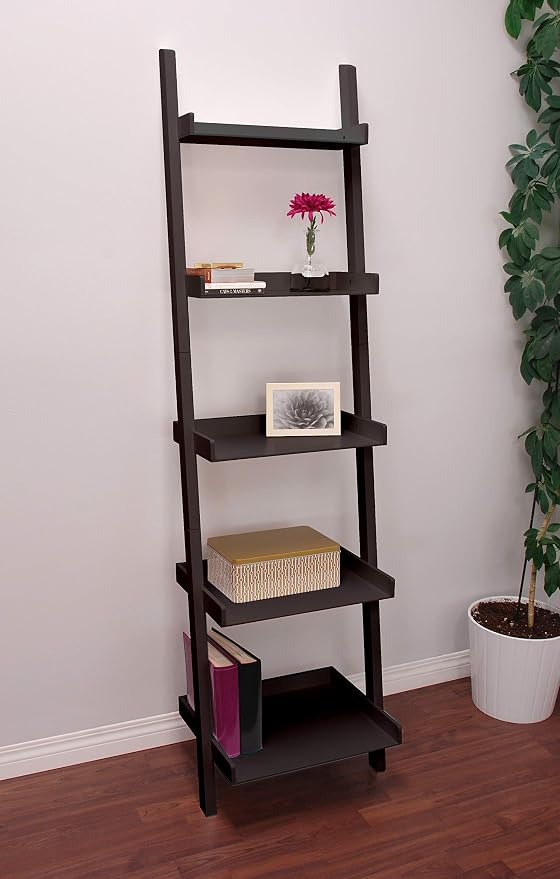 Kiera Grace Providence Hadfield 5 Tier Ladder Shelf, Leaning Bookshelf Storage Rack for Home, Office, 18" x 67", Medium Grey