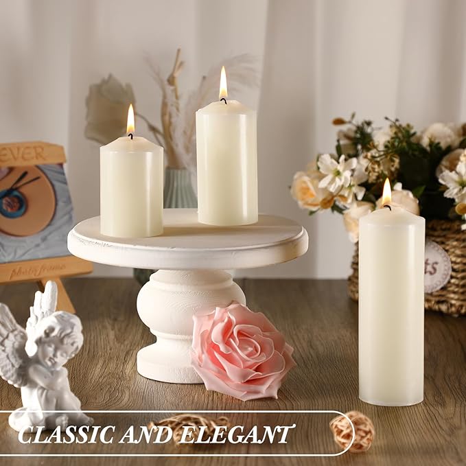 MTLEE Set of 54 Ivory Dripless Pillar Candles Unscented Candles Bulk Smokeless Fireplace Assorted Size for Home Wedding Birthday Dinner Holiday Party Decoration 2'' x 3'', 2'' x 4'', 2'' x 6''