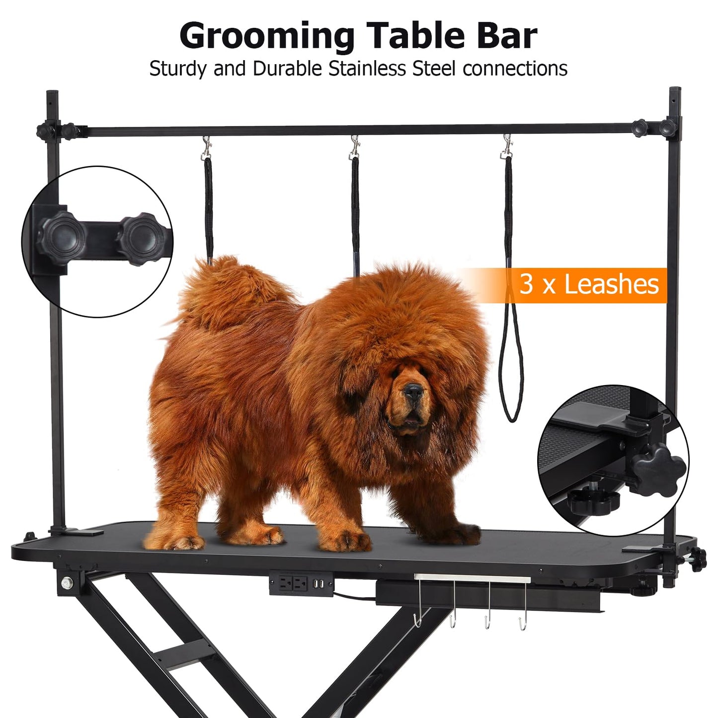 PioneerWorks Electric Dog Grooming Table, Height Adjustable (9.4"-39.4") Pet Grooming Table with Leveling Wheels, X-Lift, Anti-Slip Tabletop, 47" Heavy Duty Dog Grooming Station, Black